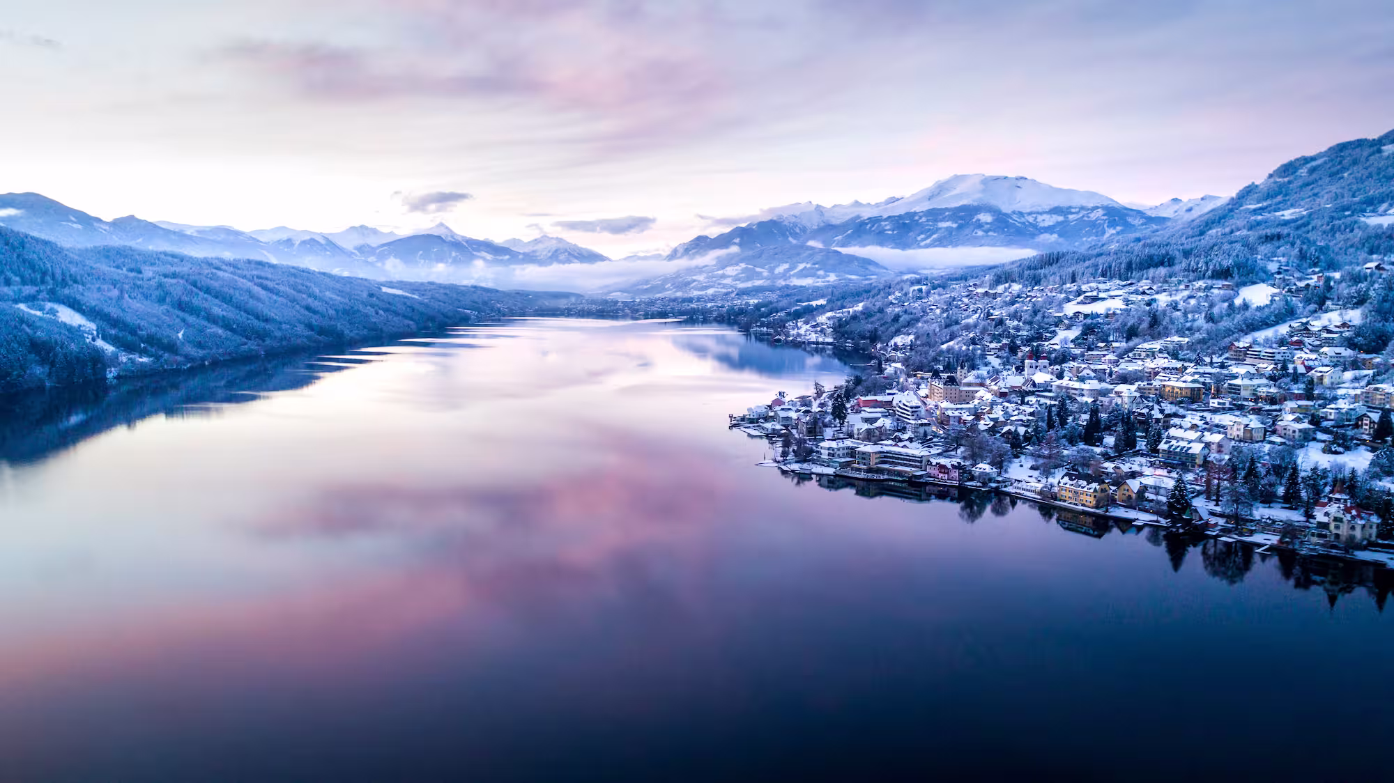 Winter am Millstätter See 1 Panorama Ansicht Seeboden im Winter